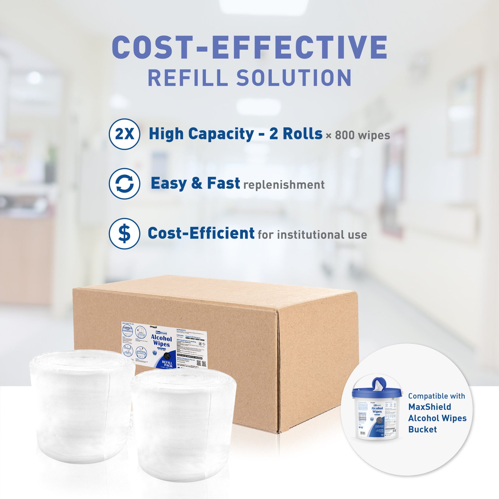 CMS1200-R MaxShield Alcohol Wipes Refill Pack 2 rolls/box - Image 4