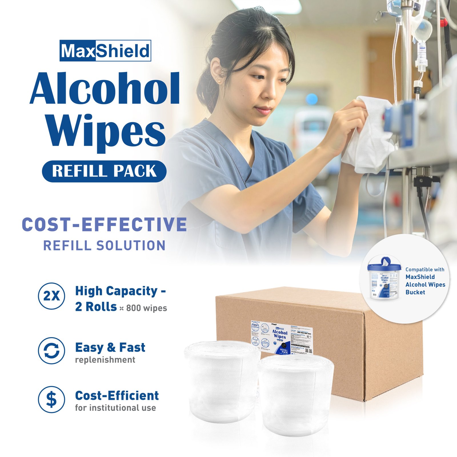 CMS1200-R MaxShield Alcohol Wipes Refill Pack 2 rolls/box - Image 5